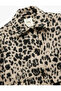 Leopard Print Long Sleeve Crew Neck Coat with Flap Pockets - 6
