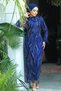 Bead Embroidered Navy Blue Hijab Evening Dress 52053L - 4