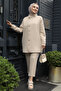 Buttoned Beige Hijab Double Set 12391Bej