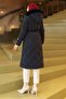 Zippered Waist Lace-Up Quilted Coat Navy Blue 19283 - 4