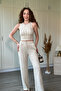 Ruffled Crop Crew Neck Ecru Trouser Set