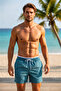 Men's Swim Shorts Front and Back, Zippered Pocket Pack, Quick-Drying Elastic Waist, Tie Straps, Beach Shorts-6019 - 2
