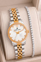 Women's Wristwatch Rose Gold-Silver Color Steel Band & Case Sddk093 - 3
