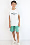 Boy's Shorts Set with Lettering Printed Shorts, Lacing Accessories, Pockets, Ages 8-14, Ecru