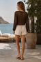 Women's Front-Tie Openwork Crop Cardigan - Bitter Brown - 3