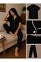 Women's Pajama Set Black Short Sleeves Cotton Soft Textured - 4