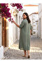 Plus Size Khaki Viscose Midi Dress with Ring Buckle Pockets for Summer - 4