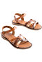 Zri̇n-093 Premium Taba Garni Genuine Leather Women's Sandals - 3