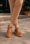 Women's Tan Genuine Leather Flexible Lace-Up Sneakers - Comfortable Casual Shoes Seferi500 - 2