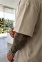 Men's Oversized Wide Fit 100% Cotton Soft Textured Basic Crew Neck Beige T-Shirt - 6