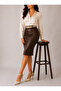 Leather Brown Midi Pencil Skirt - 2