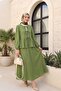 Tie-Front Crinkle Kimono Set with Elastic Sleeves and Skirt - Pistachio Green - 3