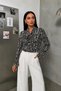 Women's Blouse Patterned Long Sleeve Tie-Down Scarf Collar Comfortable Fit Elastic Ruffle Sleeve Viscose Shirt - 2
