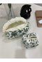 Vintage Floral Green Leaf Patterned Makeup Bag – Fabric Cosmetic Organizer - 7