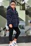 Boys' Hooded Printed Reflective Detailed Nova Fabric Winter Inflatable Coat Km4017 - 6