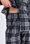 Women's Gray Black Plaid Pattern Long Sleeve Baby Collar Trousers Pajamas Set - 5