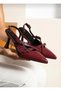 Burgundy Patent Leather Heeled Women's Shoes – Stylish Slingback Model with Cross Straps - 5