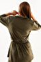 Women's Khaki Soft Velvet Three Quarter Sleeve Rope Strap Pants 3-Piece Pajamas - 5