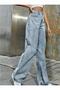 Light Blue Snow Wash Lycra Super High Waist Wide Leg Denim Jeans