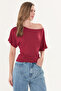 Burgundy Ultra Soft, Fitted, Fully Stretchable, 95% Natural Viscose, No Show, Low Shoulder Bat Sleeve Blouse - 6