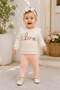 Baby Girl/Child Love Heart Embroidered Snap-Back Shoulder Baby Set 2-Piece Top and Bottom Seasonal Monthly 3-6-9-12 - 2