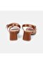 Women's Brown Square-Toe Double Buckle Heeled Leather Sandals - 5