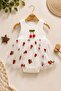 Cherry Patterned Tulle Dress with Ribbed Sleeves, Summer Style, Snap Button Bottom Bodysuit for Girls