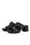 , Women's Genuine Leather Heeled Slippers 161992Z1902 Black - 7
