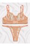 Salmon Color Tulip Floral Bralet Brode Bra Set - 3