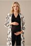 Women's Black Patterned Lace New Season 3-Piece Maternity Pajama Set with Dressing Gown