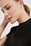 Women's Pleated Short Sleeve Summer Black Crop Blouse - 2