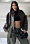 Women's Oversized Bomber Faux Leather Jacket | New Season Belted Biker Jacket - 5