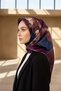 100% Twill Silk Effect Tape Patterned Plum - Indigo Colored 90X90 Scarf Sewing Shape: Hand Sewing - 3