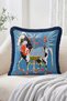 Mythological Style Equestrian Figure and Plant Motif Fringed Throw Pillow Cover - Vintage Decorative Pillowcase