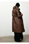 Fur Collar Leather Look Coat - 4