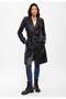 Black Cassie Slit Lined Belted Trench Coat Women's Genuine Leather Coat - 2