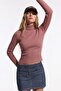Women's Casual Turtleneck Turtleneck Pink Ribbed Sweater - 3