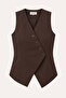 Women's Cross-Buttoned Sleeveless Vest Brown