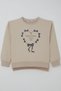 Girl's Sweatshirt with Glitter Ribbon and Heart Print, Ages 9-14, Beige - 3