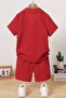 Baby Kids Cotton Shirt Detailed Waffle Summer 2-Piece Shorts Set - Red - 3