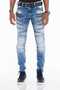 Cd505 patterned stitched skinny fit blue men's jean pants - 2