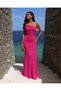 Stretch Fabric One-Shoulder Side Train Detailed Fish Cut Evening Dress and Graduation Gown Fuchsia 582108 - 3