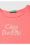 Girl's coral front and back print detailed wide collar t-shirt - 3