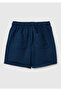Boy's navy blue drawstring waist shorts with buttoned back pocket and embroidered logo - relaxed fit - 2