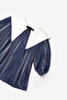 Navy Blue Long Sleeve Collar Detailed Glitter Girl's Dress - Maya - 7