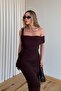 Brown Knitted Strap Detailed Draped Dress - 8546 - 3