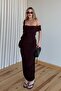 Brown Knitted Strap Detailed Draped Dress - 8546 - 4