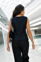Women's Navy Blue V-Neck Fitted Linen Look Lined Vest Arm-24Y 001111 - 2