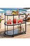 3-Tier Bar Cart with Wheels, Glass Serving Trolley with Clear Glass Shelves & Welded Metal Frame, Rolling Beverage Cart with 2 Locking Casters, - 5