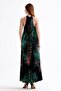Halter Neck Pleated Digital Printed Sleeveless Satin Dress |   Elb34513 Black Tiger Pattern - 5